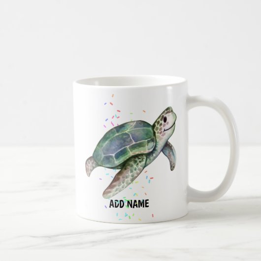 Cute Zee Turtle Waterverf Ocean Life Naam toevoege Koffiemok (Rechts)