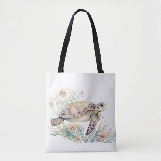 Cute Zee Turtle Waterverf Tote Bag (Voorkant)