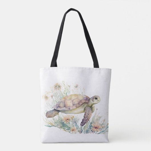 Cute Zee Turtle Waterverf Tote Bag (Achterkant)