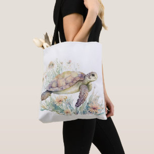 Cute Zee Turtle Waterverf Tote Bag