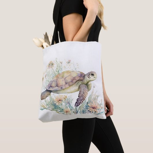 Cute Zee Turtle Waterverf Tote Bag (Dichtbij)