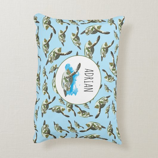 Cute Zee Turtles Patroon Accent Kussen (Achterkant (Verticaal))