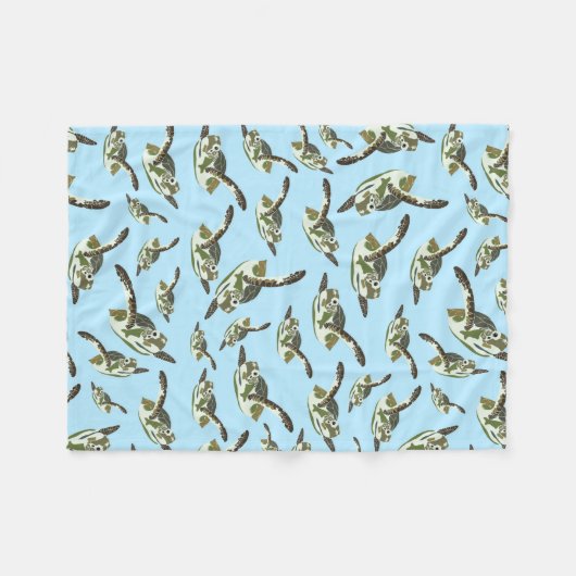 Cute Zee Turtles Patroon Fleece Deken (Voorkant (Horizontaal))