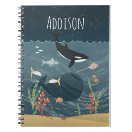 Cute Zee & Whimsical Night Ocean Orca Kinder Schoo Notitieboek
