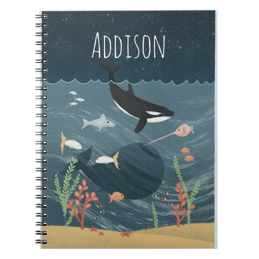 Cute Zee & Whimsical Night Ocean Orca Kinder Schoo Notitieboek (Voorkant)