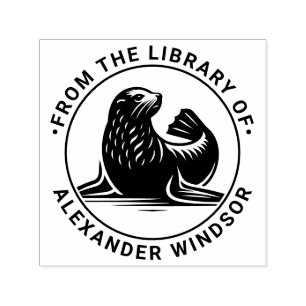 Cute Zeehond Pup #1 Ronde Bibliotheek Boek Naam Zelfinktende Stempel