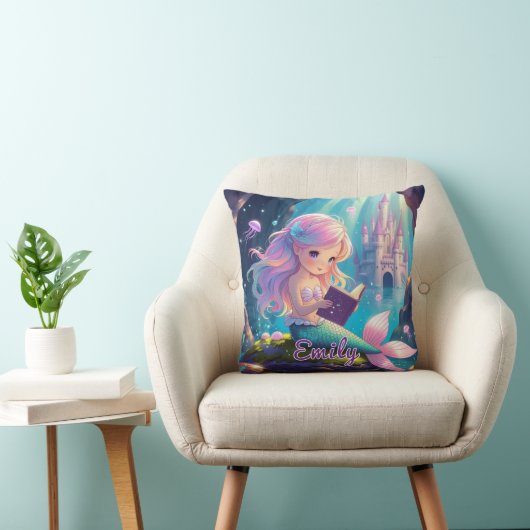 Cute Zeemeermin Leest Vierkante Kussen (Stoel)