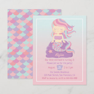 Cute Zeemeermin Meisje Ombre Verjaardagsfeest Uitn Kaart