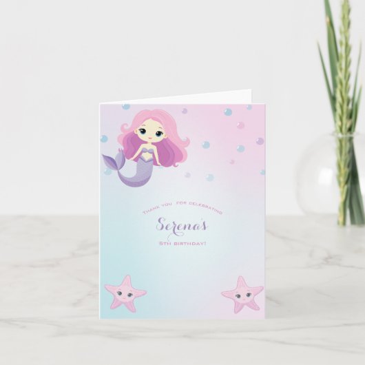 Cute Zeemeermin Meisje Verjaardagsfeestje Bedankkaart (Voorkant)