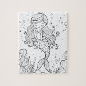Cute Zeemeermin Oceaan Kleurplaat Legpuzzel (Verticaal)
