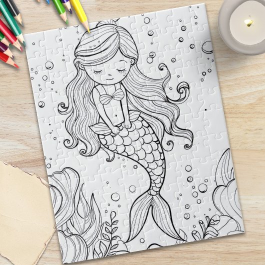 Cute Zeemeermin Oceaan Kleurplaat Legpuzzel