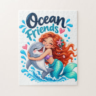 Cute Zeemeermin Oceaangenoten Dolfijn Design Legpuzzel
