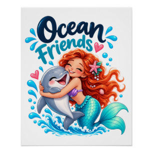 Cute Zeemeermin Oceaangenoten Dolfijn Design Perfect Poster