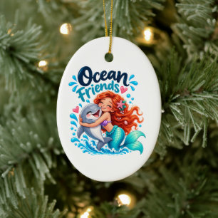 Cute Zeemeermin Oceaangenoten Dolfijn Koffiemok Keramisch Ornament