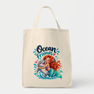 Cute Zeemeermin Oceaangenoten Dolfijn Strand Boods Tote Bag