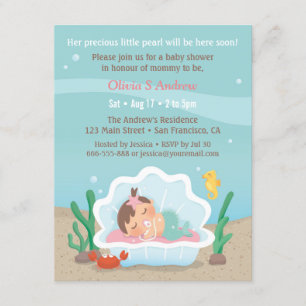 Cute Zeemeermin Onder de Zee Baby Shower Uitnodigi Kaart