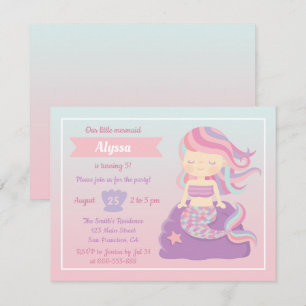 Cute Zeemeermin Roze Blauwe Ombre Meisjes Verjaard Kaart