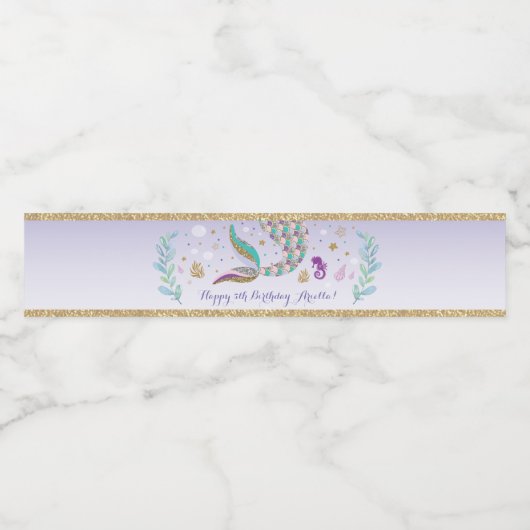 Cute Zeemeermin Verjaardag Onder Zee Feest Favorie Waterfles Etiket (Enkel label)