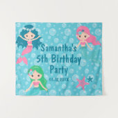 Cute Zeemeermin Verjaardagsfeest Achtergrond Wandkleed (Voorkant (horizontaal))