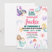 Cute Zeemeermin Verjaardagsfeest Uitnodiging (Voorkant / Achterkant)