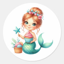 Cute Zeemeermin Verjaardagssticker Oceaan Feest La