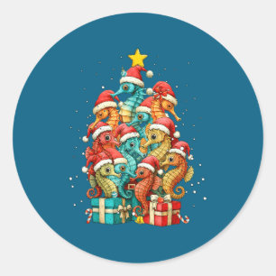 Cute Zeepaardje Le Zee Vis Kerstboom Kerstmuts Ronde Sticker