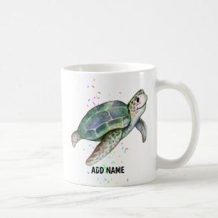 Cute Zeeschildpad Aquarel Oceaanleven Naam Toevoeg Koffiemok