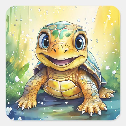 Cute Zeeschildpad Vierkante Sticker (Voorkant)