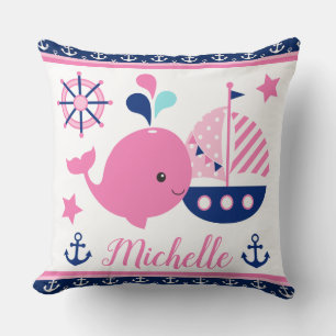 Cute Zeevaart Roze Walvis en Anker Patroon Kussen