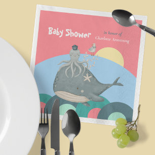 Cute Zeevaart Walvis Inktvis Roze Babyfeestje Servet
