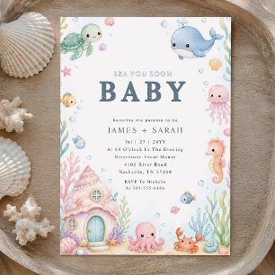 Cute Zeewezens Zien jullie snel Baby Shower Kaart