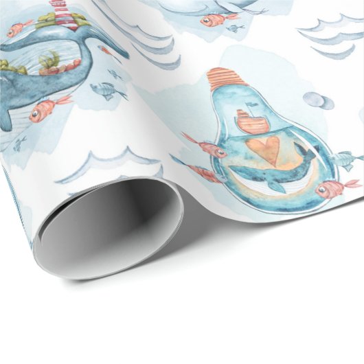 Cute Zeezoogdieren Waterverf Patroon Cadeaupapier (Rol Hoek)