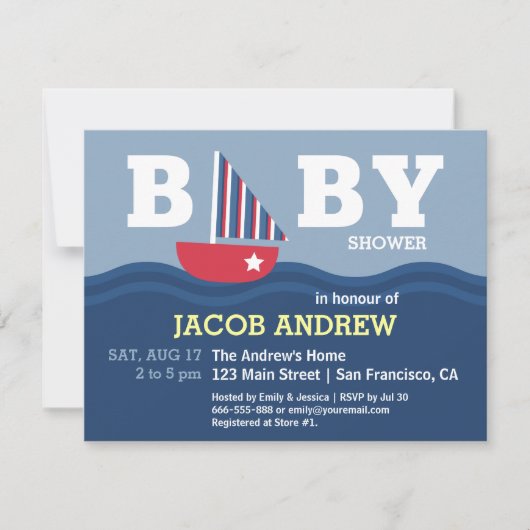 Cute zeilboot Nautical baby shower Kaart (Voorkant)