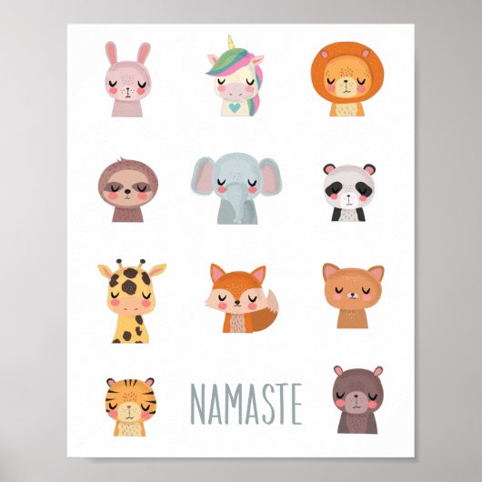 Cute Zen Yoga Kawaii Animal Faces Illustratie Poster (Voorkant)
