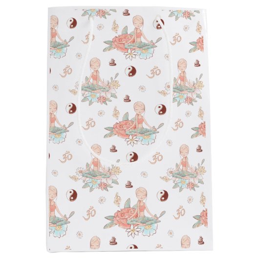 Cute Zen Yoga Meditation Lotus Namaste Medium Cadeauzakje (Voorkant)