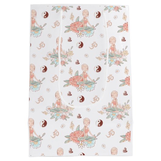 Cute Zen Yoga Meditation Lotus Namaste Medium Cadeauzakje (Achterkant)