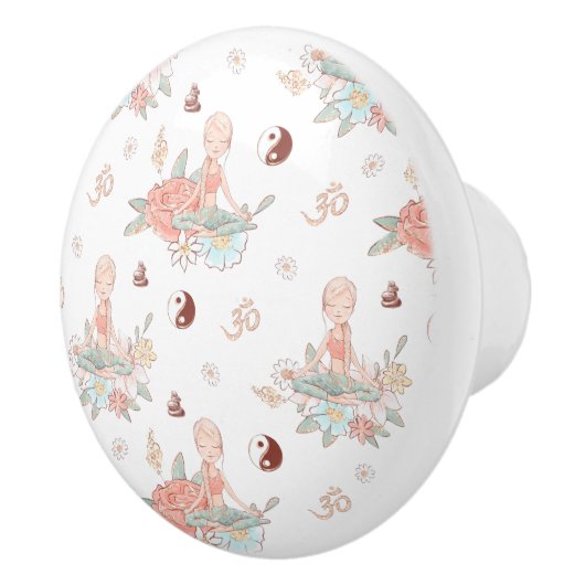 Cute Zen Yoga Meditation Lotus Namaste Pastel Keramische Knop (Rechts)