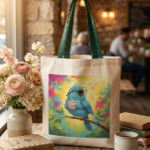 Cute Zingende Blauwe Vogel Tote Tas | Cozy Coffee 