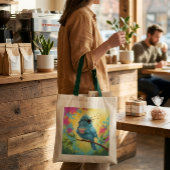 Cute Zingende Blauwe Vogel Tote Tas | Cozy Coffee 