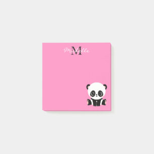 Cute Zittende Panda Monogram Roze Post-it® Notes