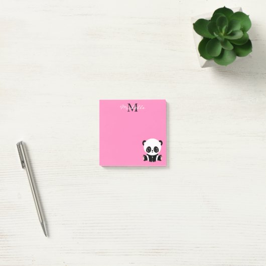 Cute Zittende Panda Monogram Roze Post-it® Notes (Kantoor)