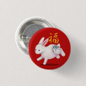 Cute Zodiac Rabbit "Fortune" Chinese nieuwjaarsbok Ronde Button 3,2 Cm (Voorkant /achterkant)