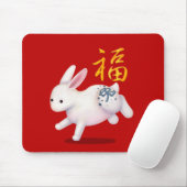 Cute Zodiac Rabbit "Fortune" Red Chinees nieuwjaar Muismat (Met muis)