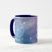 Cute Zodiac Sign ARIES Paars Blue Name Monogram Mok (Voorkant links)