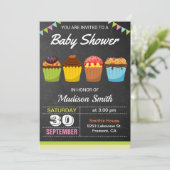 Cute Zoete Cupcake Baby Shower Uitnodiging (Staand voorkant)