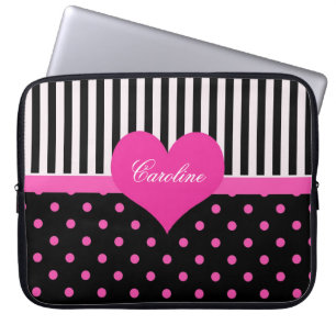 Cute, zoete roze polka stippen met naam laptop sleeve