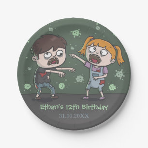 Cute Zombie Kids Halloween Verjaardagsfeest Borden Papieren Bordje