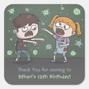 Cute Zombie Kids Halloween Verjaardagsfeest Sticke Vierkante Sticker