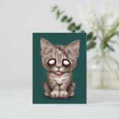 Cute Zombie Kitten Cat op Blauwgroen blauw Briefkaart (Staand voorkant)