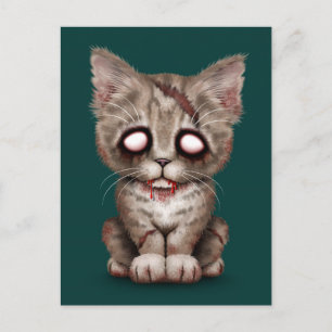Cute Zombie Kitten Cat op Blauwgroen blauw Briefkaart